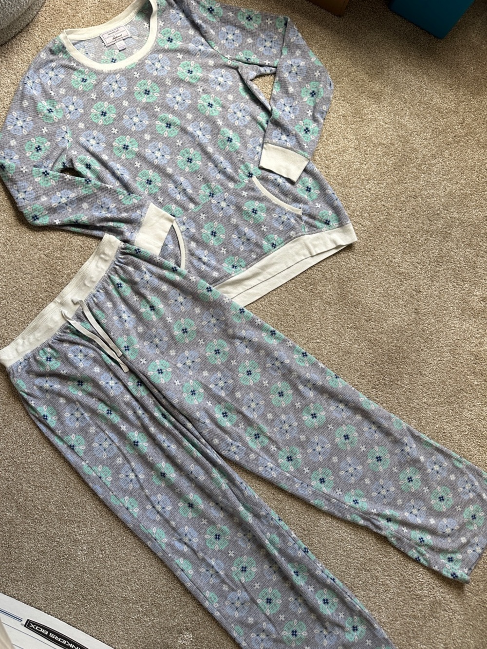 Floral Grey & Mint Long-Sleeve Pajama Set